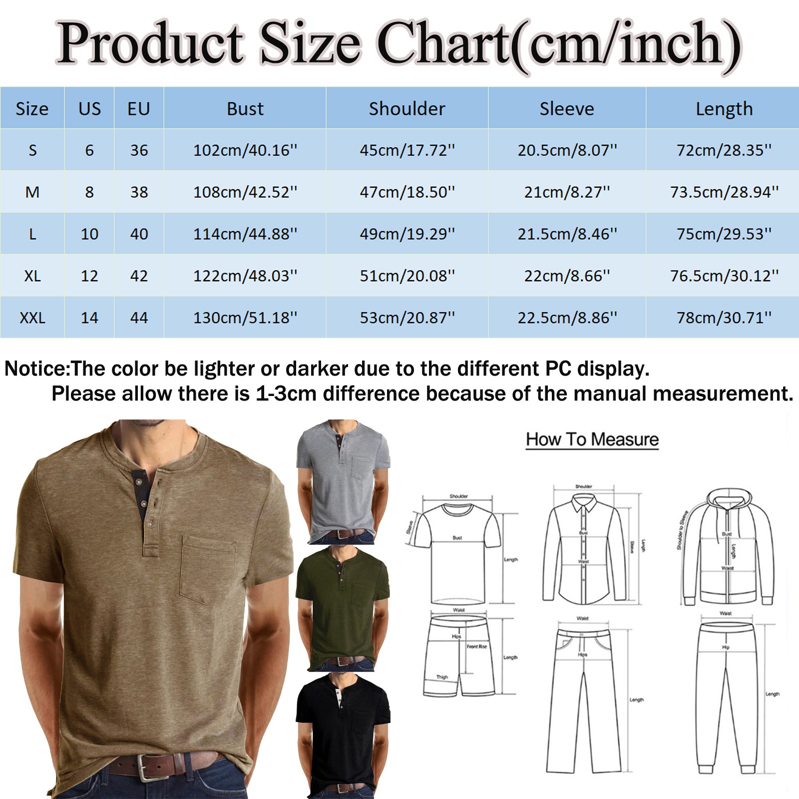 thumbnail image 4 of Camisa de manga corta con cuello redondo y botones para hombre: poliéster, color liso, informal/de ocio, tallas grandes, invierno/primavera, 4 of 8